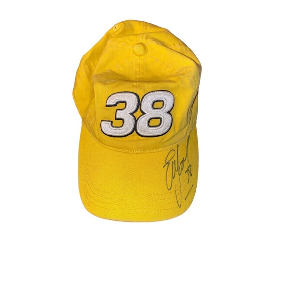 NASCAR M&M Hat Sadler 38 Adult Signed Authentic Yellow Cap Yates Racing Chase - Picture 2 of 8